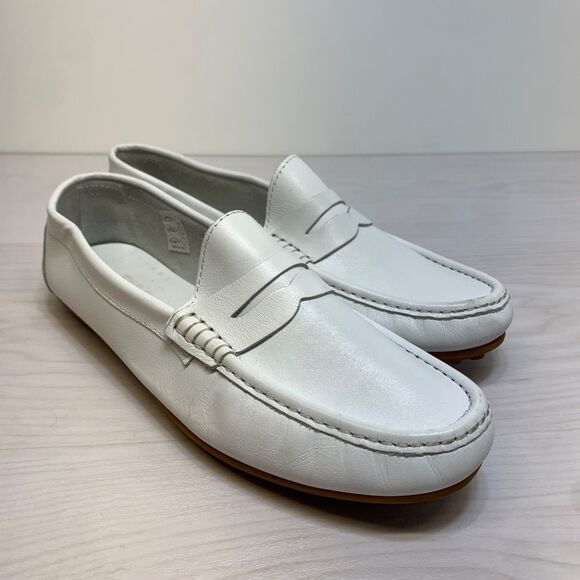 Tre Danari  Positano Ladies White Driving Leather Penny Loafers Size 45 US 12 - Picture 1 of 10
